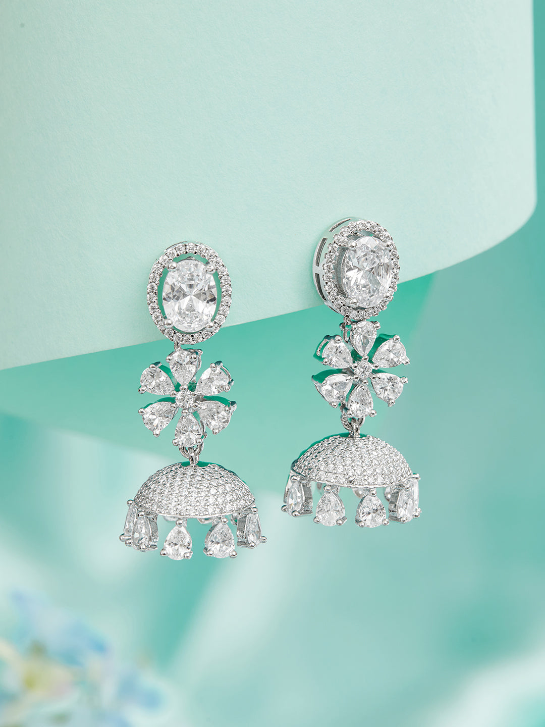 925 Sterling Silver Cubic Zirconia Studded Jhumka  Earrings